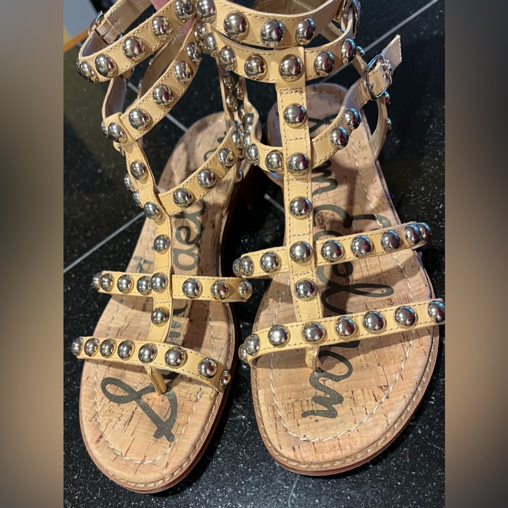 Sam Edelman Sandals Eavan Studded Natural Sand Leather/SZ. 7 Women’s